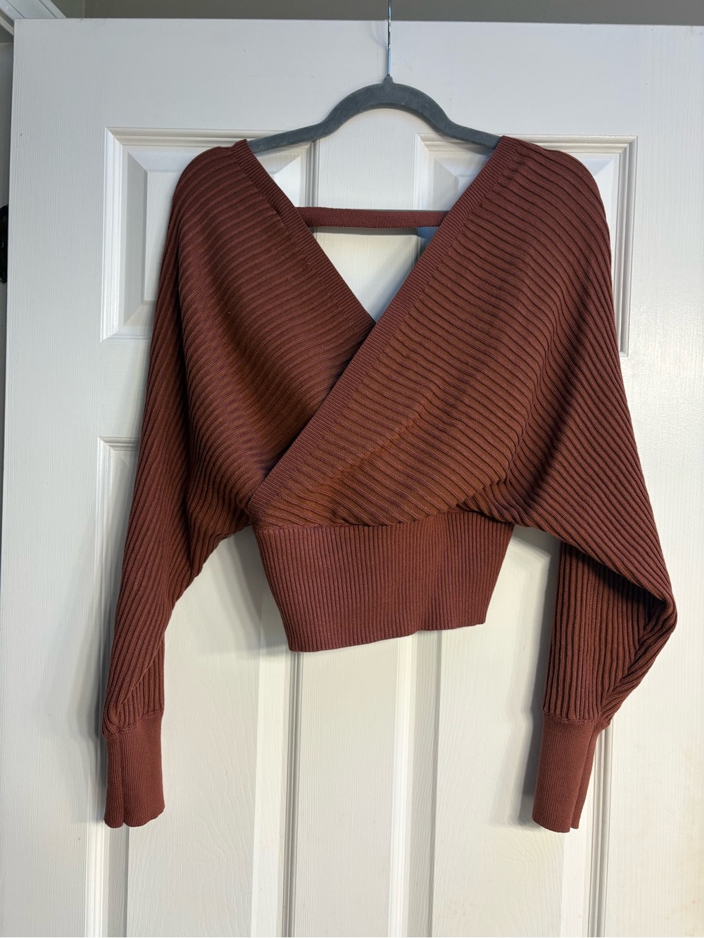 Anthropologie Ribbed Wrap Cropped Sweater - Brown